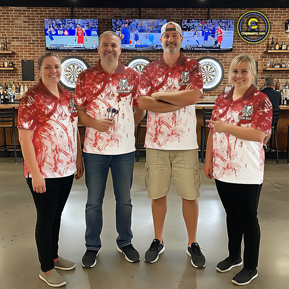 Personalized Red Grunge Darts Jerseys For Women Custom Darts Team Shirts Polo & Quarter Zip TDM5894