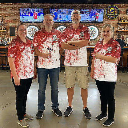 Personalized Red Grunge Darts Jerseys For Women Custom Darts Team Shirts Polo & Quarter Zip TDM5894