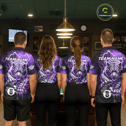Purple 8 Ball Thunder Lightning Tiger Billiard Shirt For Men Custom Pool Team Jersey Polo, 1/4 Zip TDM6038