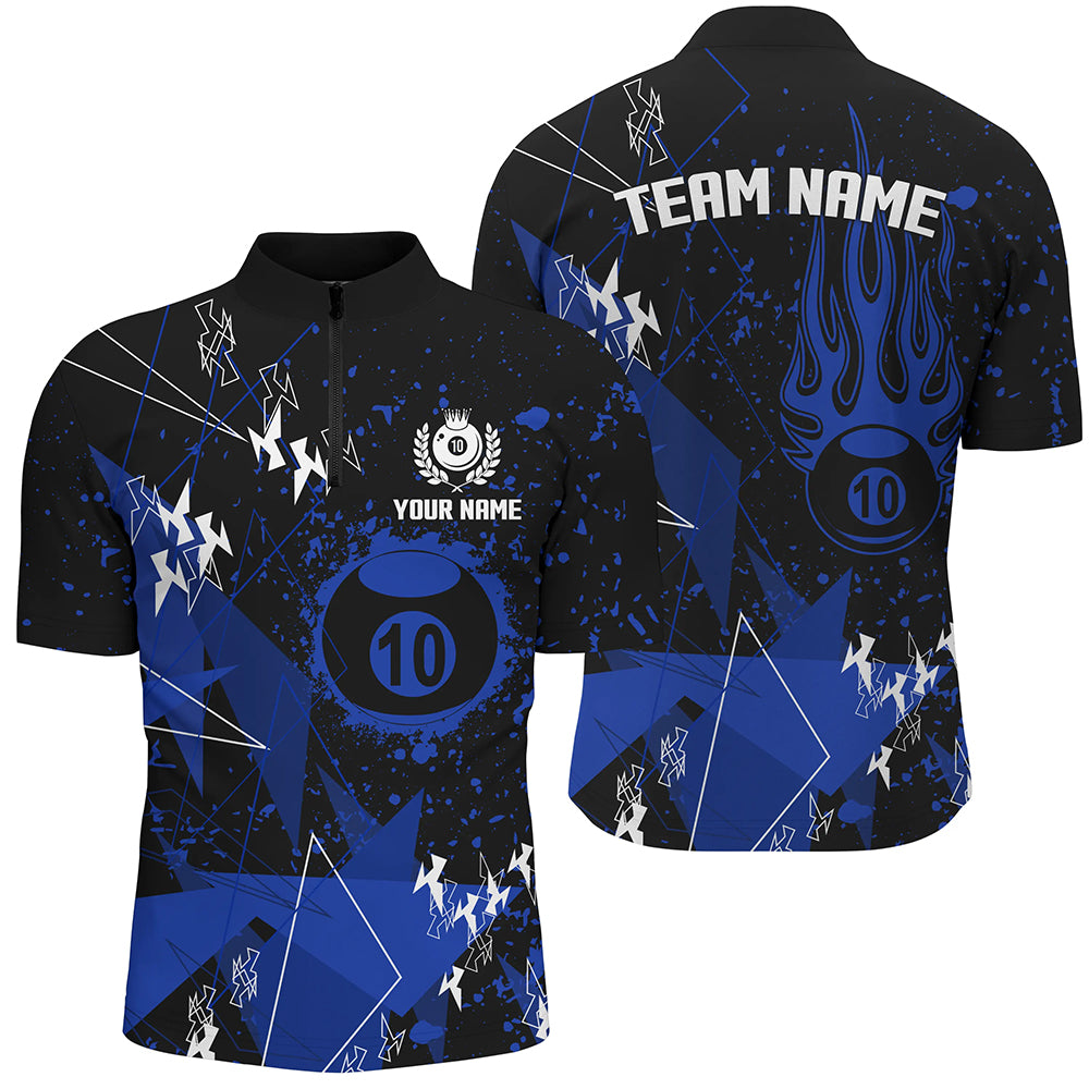 Blue Grunge 10 Ball Billiard Men Quarter-Zip Shirt Custom Billiard Jersey For Pool Player TDM1410