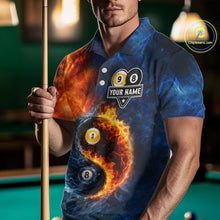 Load image into Gallery viewer, Personalized Water And Fire 8 Ball &amp; 9 Ball Billiard Shirt For Men, Pool Team Jersey Polo &amp; 1/4 Zip TDM6297