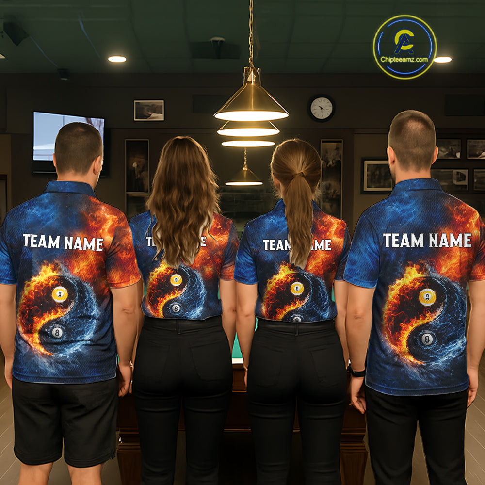 Personalized Water And Fire 8 Ball & 9 Ball Billiard Shirt For Men, Pool Team Jersey Polo & 1/4 Zip TDM6297