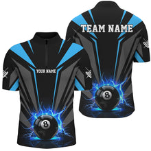 Load image into Gallery viewer, Personalized Lightning 8 Ball Pool Billiard Shirts For Men Custom Blue Billiard Team Jerseys TDM2193