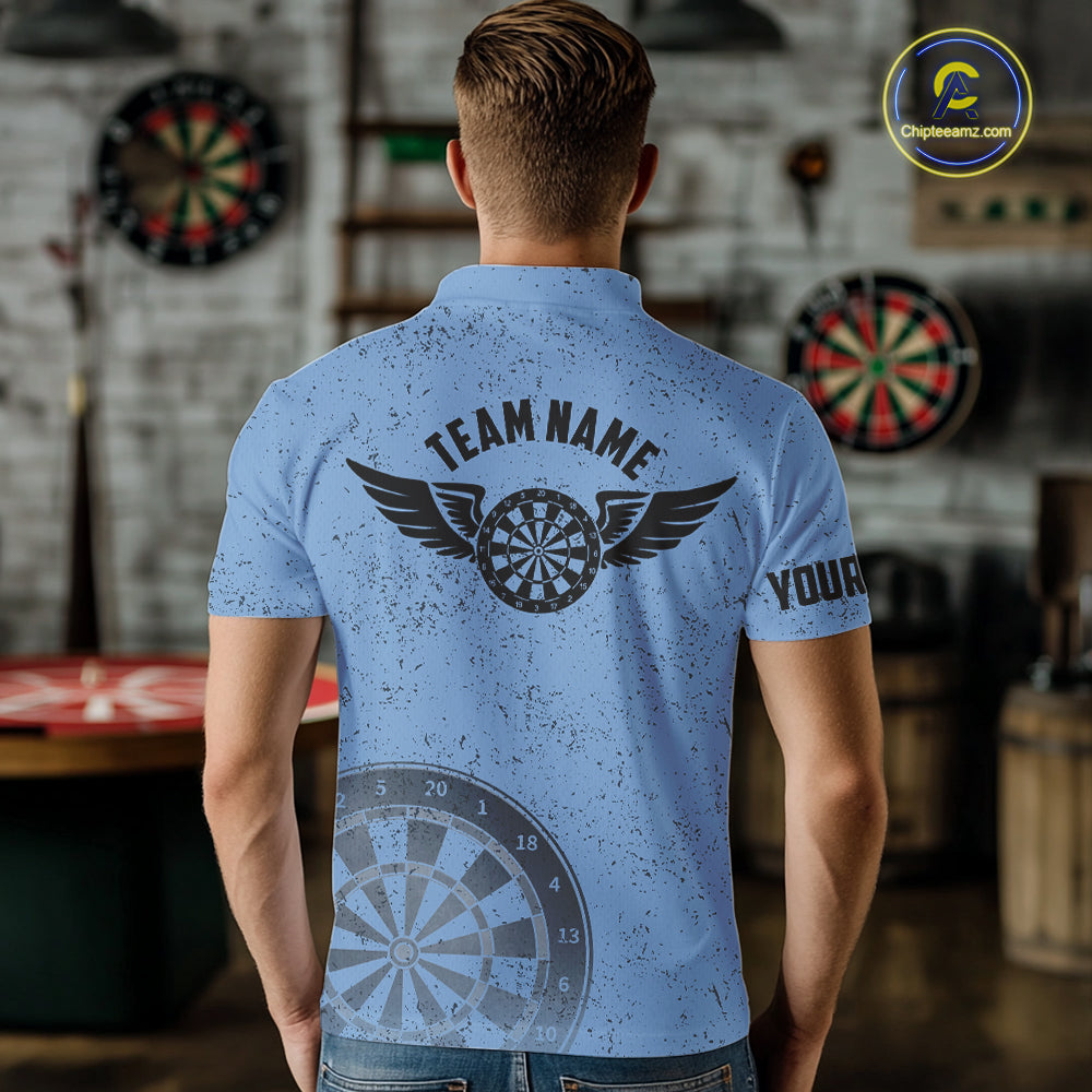 Eagle Retro American Flag Patriotic Darts Shirts For Men Custom Darts League Team Jersey | Blue TDM7190