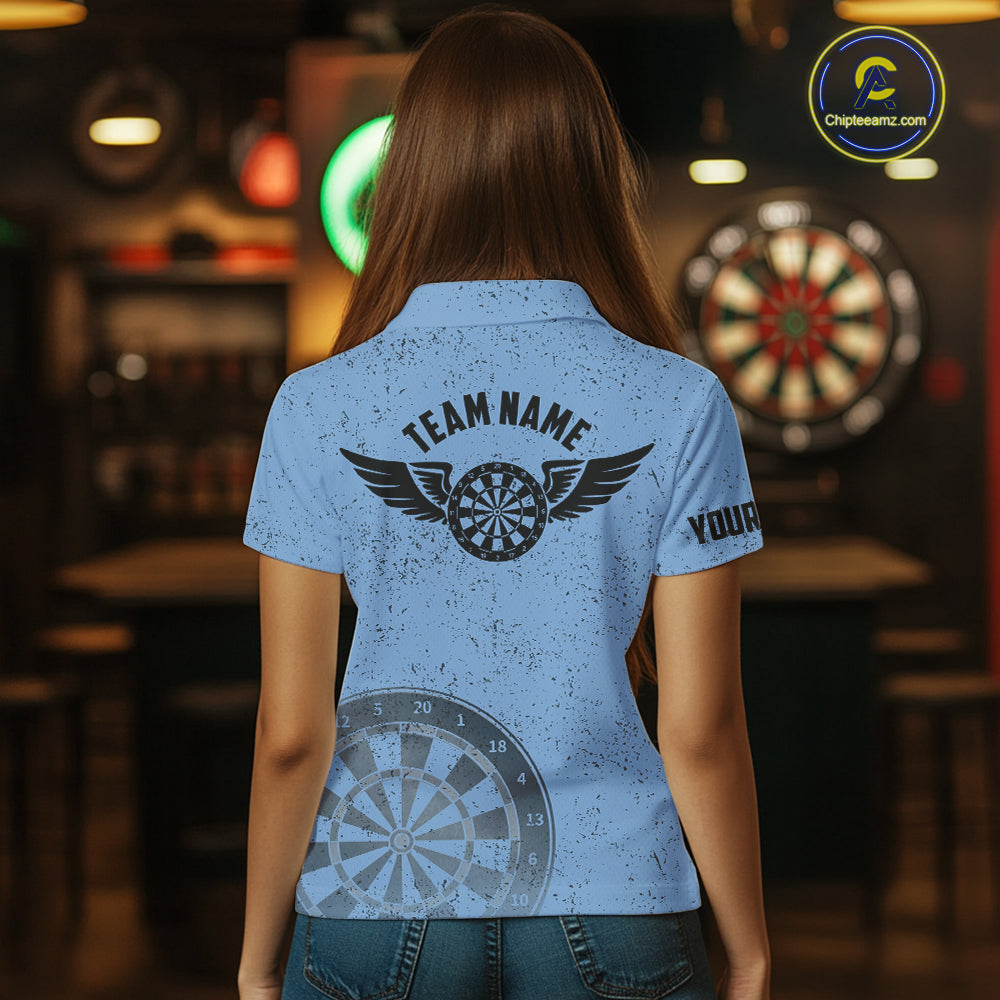 Eagle Retro American Flag Patriotic Darts Shirts For Women Custom Darts League Team Jersey | Blue TDM7190