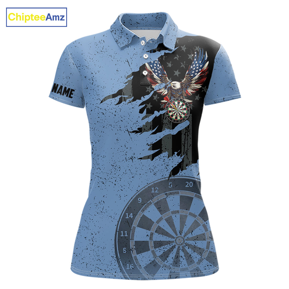 Eagle Retro American Flag Patriotic Darts Shirts For Women Custom Darts League Team Jersey | Blue TDM7190