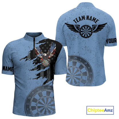 Eagle Retro American Flag Patriotic Darts Shirts For Men Custom Darts League Team Jersey | Blue TDM7190
