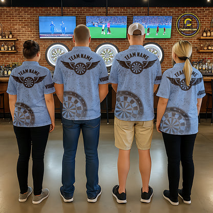 Eagle Retro American Flag Patriotic Darts Shirts For Men Custom Darts League Team Jersey | Blue TDM7190