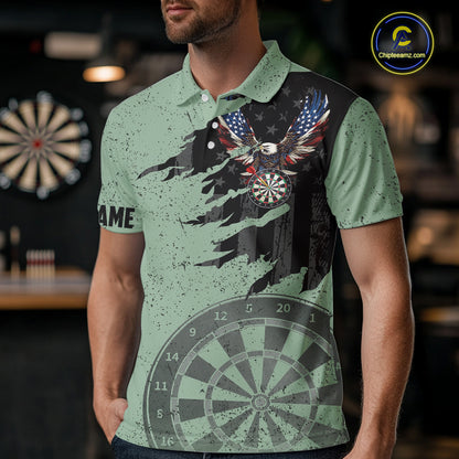 Eagle Retro American Flag Patriotic Darts Shirts For Men Custom Darts League Team Jersey | Green TDM7191