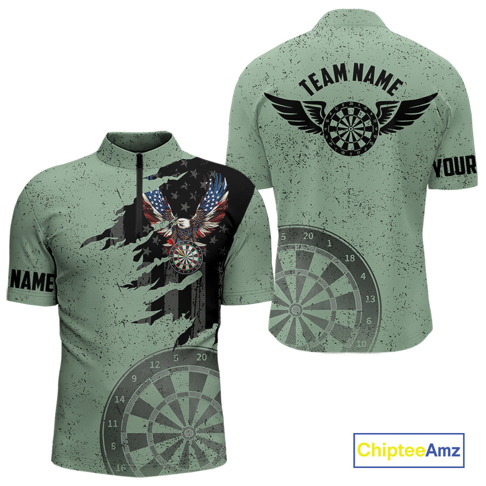Eagle Retro American Flag Patriotic Darts Shirts For Men Custom Darts League Team Jersey | Green TDM7191