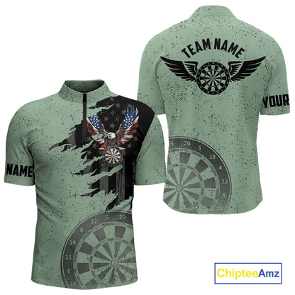 Eagle Retro American Flag Patriotic Darts Shirts For Men Custom Darts League Team Jersey | Green TDM7191