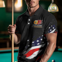 Load image into Gallery viewer, Personalized Patriotic 9 Ball Billiard Shirt For Men Custom Black Grunge American Flag Pool Jersey TDM4758