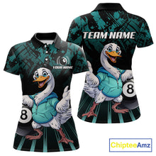 Load image into Gallery viewer, Black And Teal Grunge 8 Ball Pool Billiard Shirt For Women Custom Funny Duck Pool Team Jersey NYN3012
