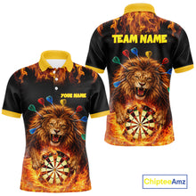 Load image into Gallery viewer, Personalized Fire Flame Lion Darts Shirt For Men Custom Darts Jersey Team Polo &amp; Quarter Zip TDM6311