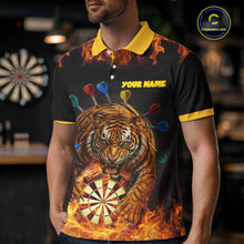 Load image into Gallery viewer, Personalized Fire Flame Tiger Darts Shirt For Men Custom Darts Jersey Team Polo &amp; Quarter Zip TDM6312