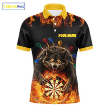 Load image into Gallery viewer, Personalized Fire Flame Wolf Darts Shirt For Men Custom Darts Jersey Team Polo &amp; Quarter Zip TDM6314