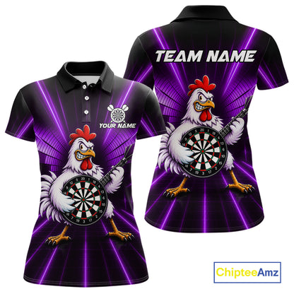 Purple Funny Chicken Playing Dartboard Guitar Custom Darts Shirts For Women, Darts Team Jersey TDM7203