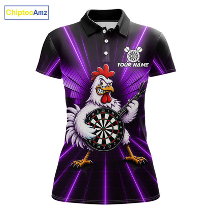 Purple Funny Chicken Playing Dartboard Guitar Custom Darts Shirts For Women, Darts Team Jersey TDM7203
