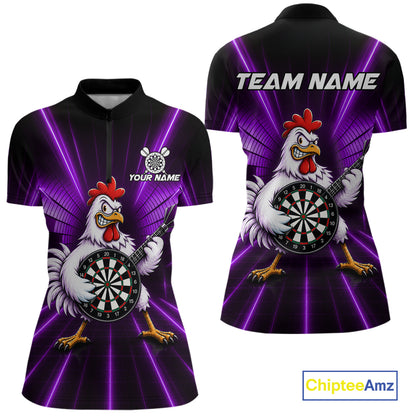 Purple Funny Chicken Playing Dartboard Guitar Custom Darts Shirts For Women, Darts Team Jersey TDM7203