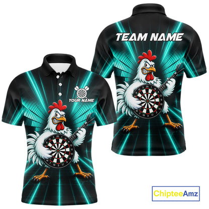 Teal Funny Chicken Playing Dartboard Guitar Custom Darts Shirts For Men, Darts Team Jersey TDM7204
