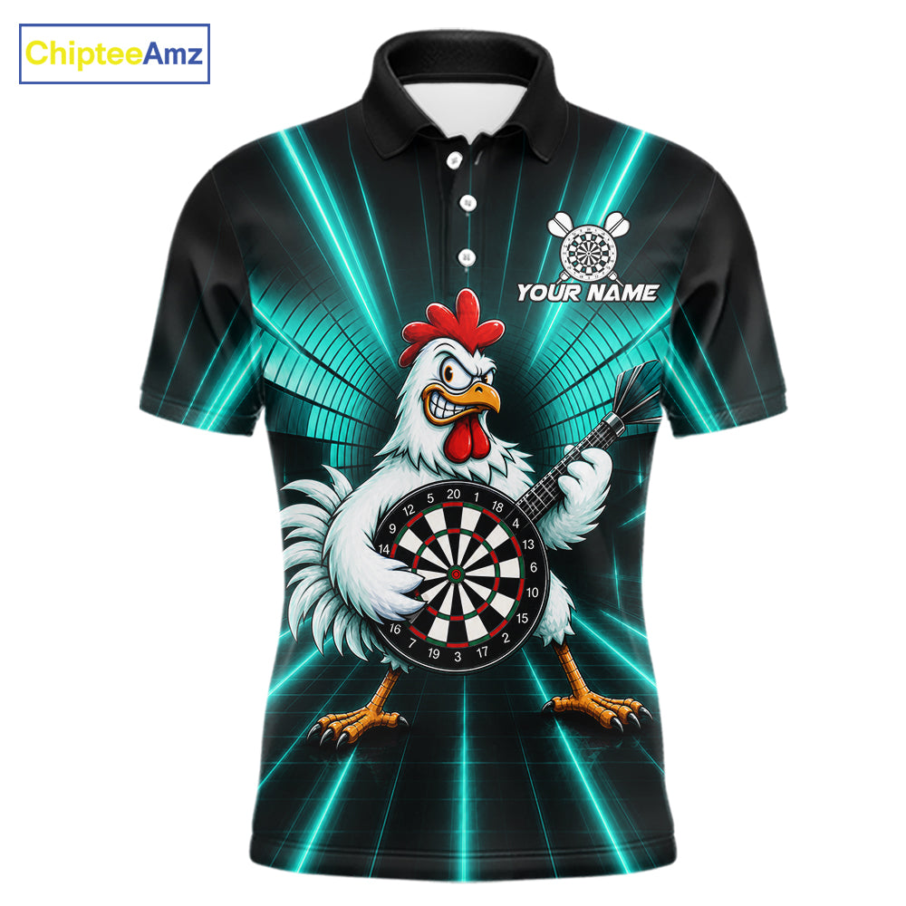 Teal Funny Chicken Playing Dartboard Guitar Custom Darts Shirts For Men, Darts Team Jersey TDM7204
