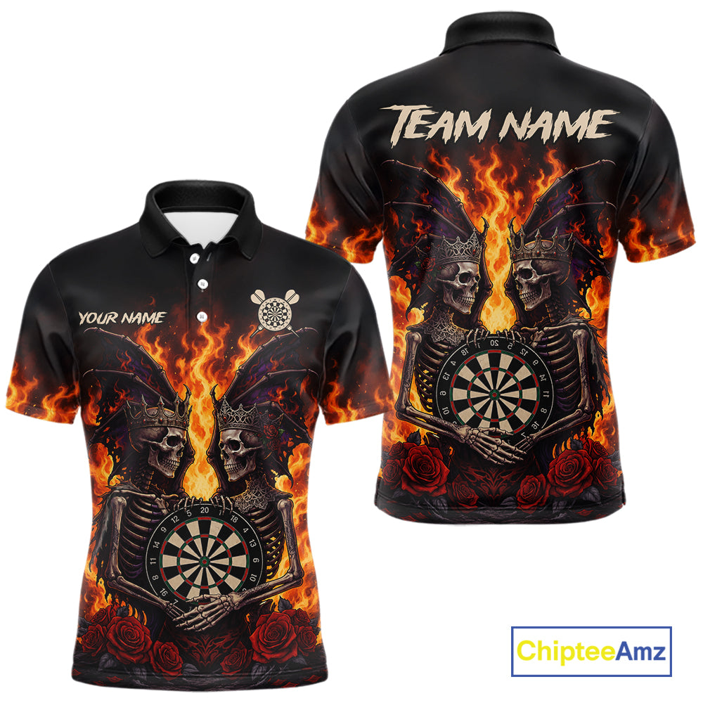 Personalized Flaming Gothic Skeleton With Wings Darts Shirts For Men Custom Couple Darts Jersey TDM7208