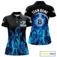 Load image into Gallery viewer, Blue Flaming 8 Ball Billiard Polo &amp; 1/4 Zip For Women Custom Billiard Jersey, Pool Team Shirts TDM5431