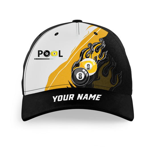 Black Yellow Billiard 8 Ball & 9 Ball Custom Billiard Caps, Personalized Top Hat Billiards For Pooler TDM1214