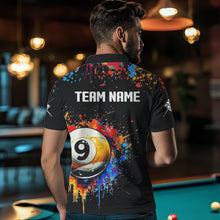 Load image into Gallery viewer, Funny 9 Ball Pool Colorful Paint Splash Custom Billiard Shirt For Men, Billiard Team Jersey | Black TDM3702