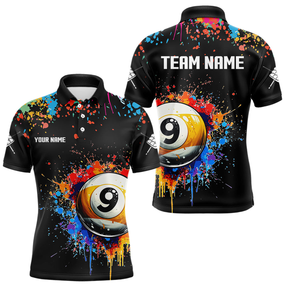 Funny 9 Ball Pool Colorful Paint Splash Custom Billiard Shirt For Men, Billiard Team Jersey | Black TDM3702