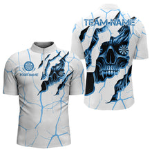 Load image into Gallery viewer, Personalized Skull White Blue Grunge Darts Polo &amp; Quarter-Zip For Men Custom Dart Team Jerseys TDM3705