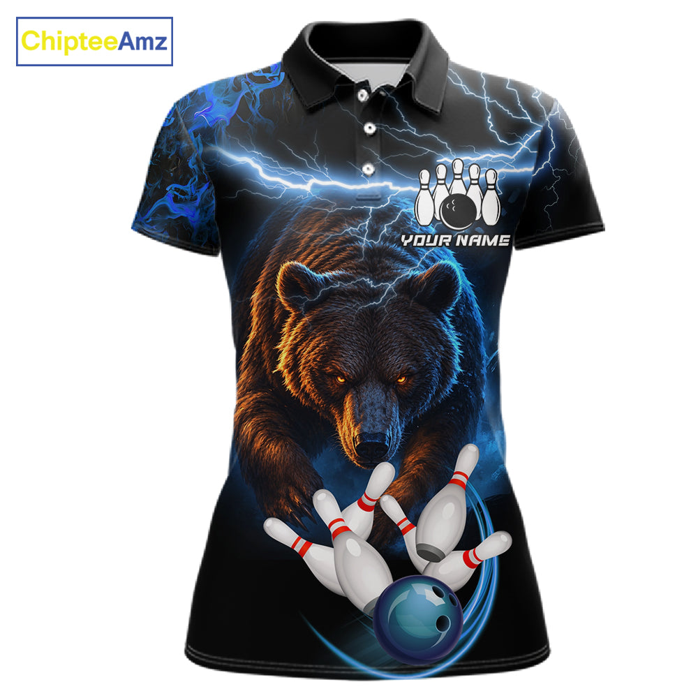 Personalized Blue Lightning Thunder Bear Bowling Shirts For Women Custom Bowling League Team Jersey TDM7218
