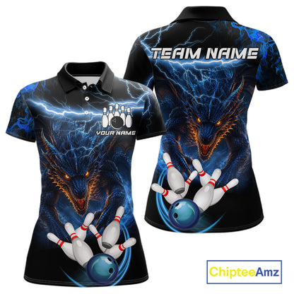 Personalized Blue Lightning Thunder Dragon Bowling Shirts For Women Custom Bowling League Team Jersey TDM7219