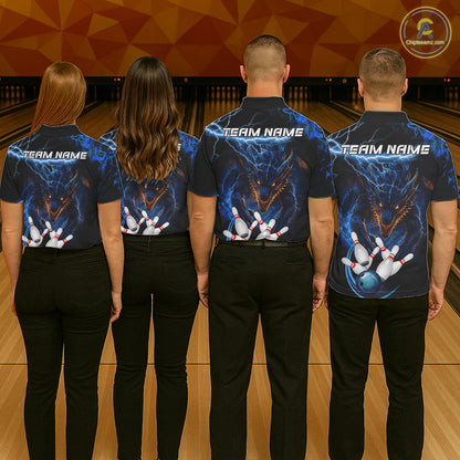 Personalized Blue Lightning Thunder Dragon Bowling Shirts For Men Custom Bowling League Team Jersey TDM7219