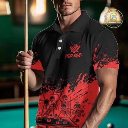 Black And Red Funny Skeleton Billiard Shirts For Men Custom 8 Ball Pool Billiard Team Jersey TDM7230