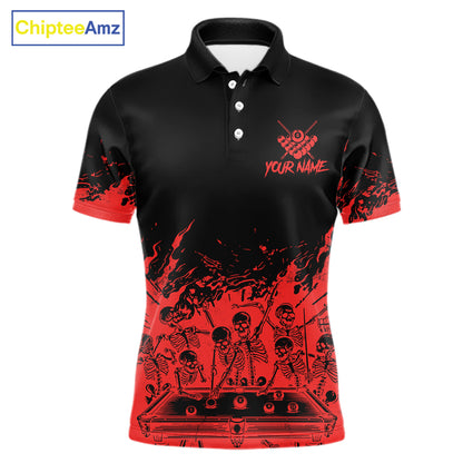 Black And Red Funny Skeleton Billiard Shirts For Men Custom 8 Ball Pool Billiard Team Jersey TDM7230