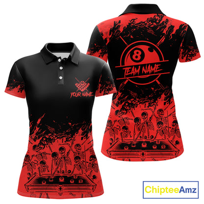 Black And Red Funny Skeleton Billiard Shirts For Women Custom 8 Ball Pool Billiard Team Jersey TDM7230