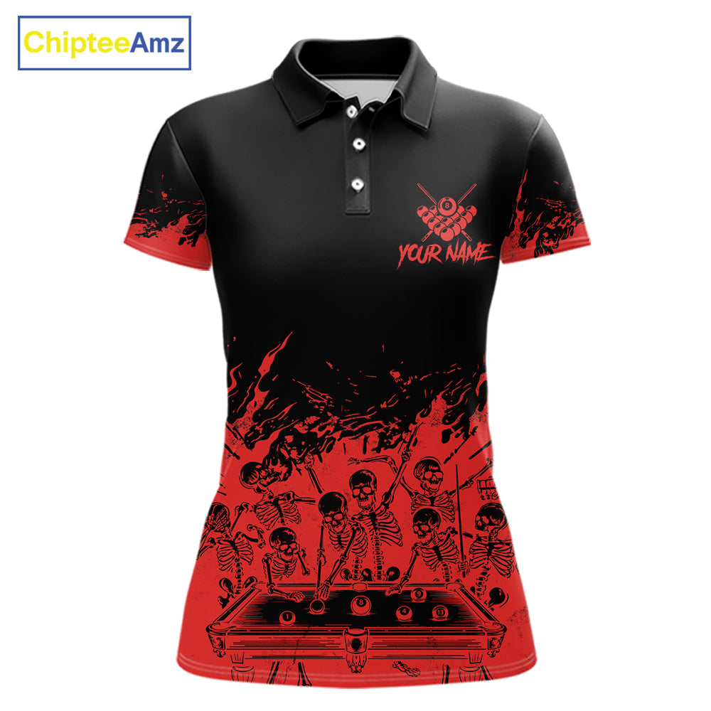 Black And Red Funny Skeleton Billiard Shirts For Women Custom 8 Ball Pool Billiard Team Jersey TDM7230