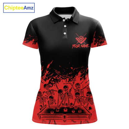Black And Red Funny Skeleton Billiard Shirts For Women Custom 8 Ball Pool Billiard Team Jersey TDM7230