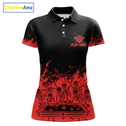 Black And Red Funny Skeleton Billiard Shirts For Women Custom 8 Ball Pool Billiard Team Jersey TDM7230