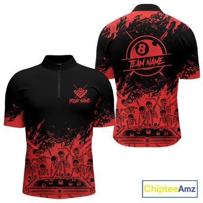 Black And Red Funny Skeleton Billiard Shirts For Men Custom 8 Ball Pool Billiard Team Jersey TDM7230