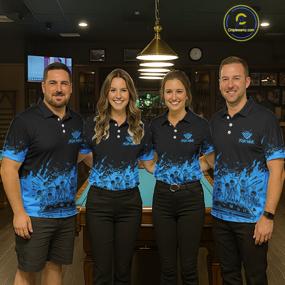 Black And Blue Funny Skeleton Billiard Shirts For Women Custom 8 Ball Pool Billiard Team Jersey TDM7231