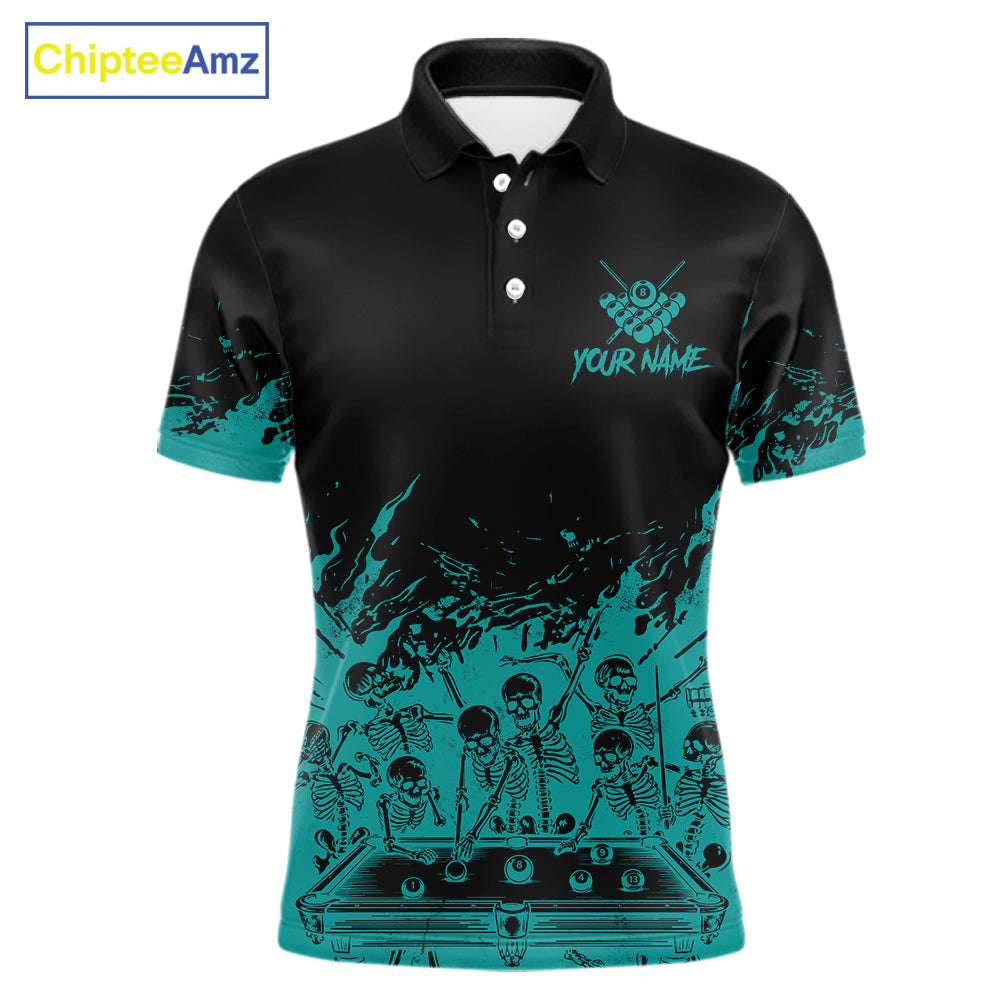 Black And Teal Funny Skeleton Billiard Shirts For Men Custom 8 Ball Pool Billiard Team Jersey TDM7232