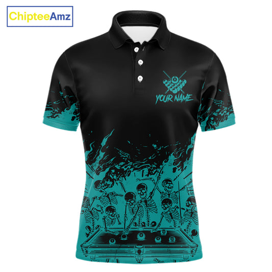 Black And Teal Funny Skeleton Billiard Shirts For Men Custom 8 Ball Pool Billiard Team Jersey TDM7232