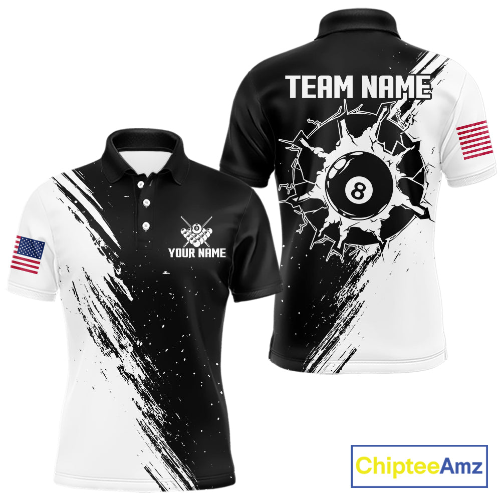 Black And White 8 Ball Billiard Pool Shirts For Men Custom Billiard Tournament Team Jersey TDM7236