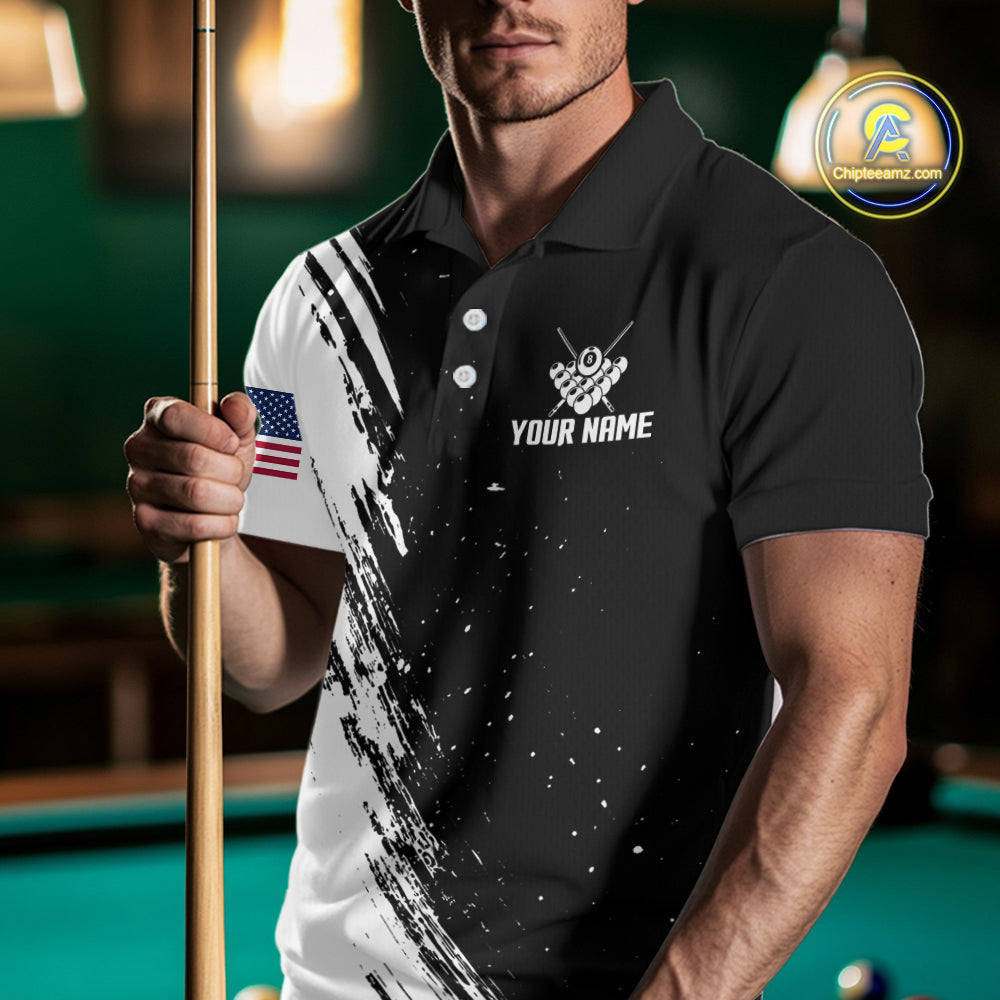 Black And White 8 Ball Billiard Pool Shirts For Men Custom Billiard Tournament Team Jersey TDM7236