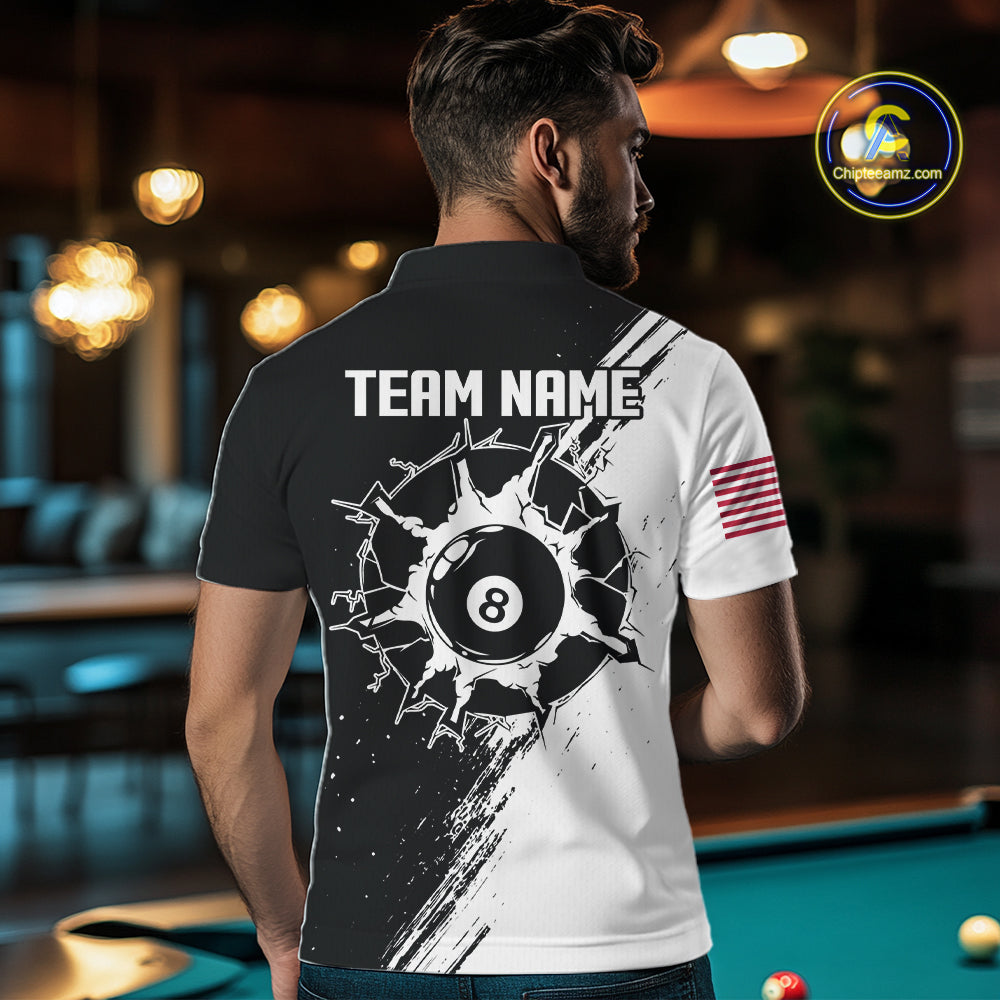 Black And White 8 Ball Billiard Pool Shirts For Men Custom Billiard Tournament Team Jersey TDM7236