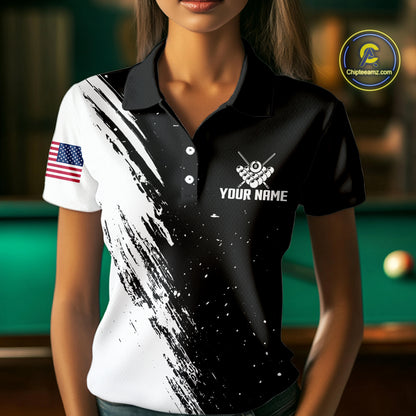 Black And White 8 Ball Billiard Pool Shirts For Women Custom Billiard Tournament Team Jersey TDM7236
