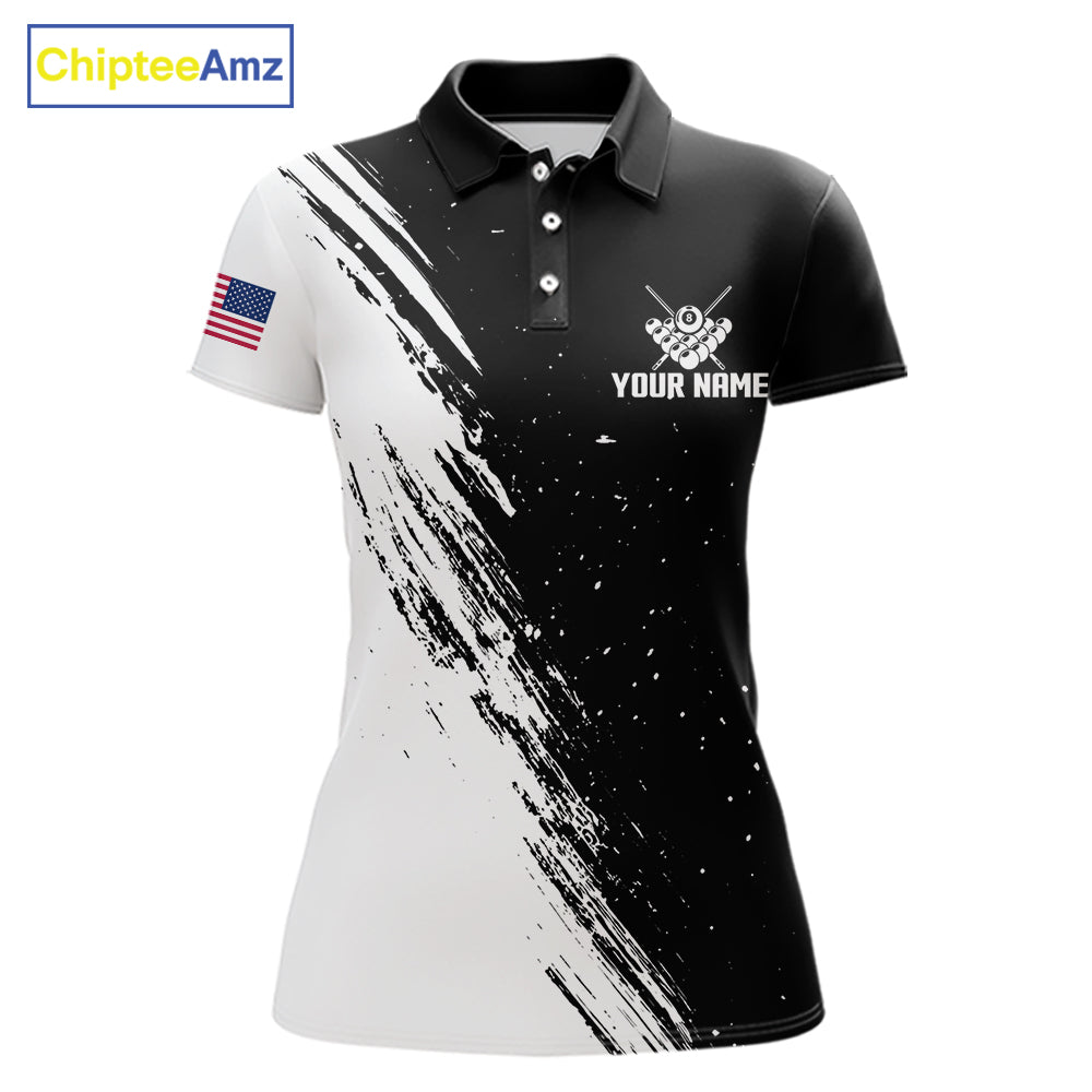 Black And White 8 Ball Billiard Pool Shirts For Women Custom Billiard Tournament Team Jersey TDM7236