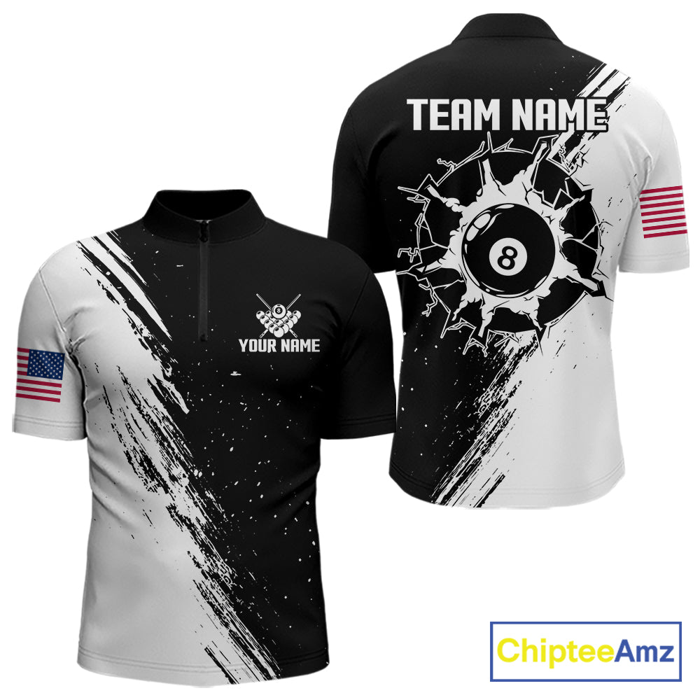 Black And White 8 Ball Billiard Pool Shirts For Men Custom Billiard Tournament Team Jersey TDM7236